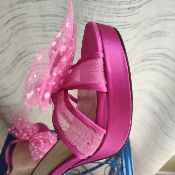 Betsey Johnson Hot Pink Tulle Bow Slingback Heels peep toe - Picture 15 of 16